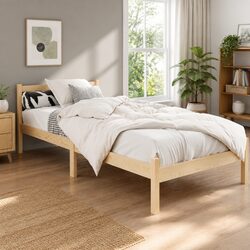 Solid Pine Single Bed Frame with Storage Space
