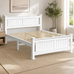 Double Bed Frame in White with Heavy-Duty Construction