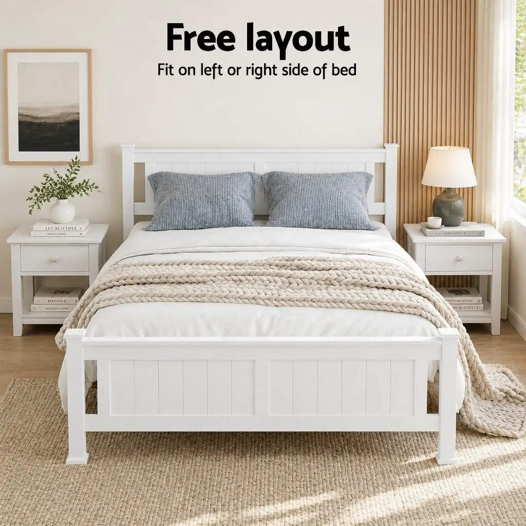 Wooden Double Bed Frame White Heavy-Duty Steel Fixings 204cm x 149cm Slat Base