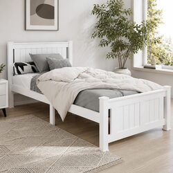 Single Wooden Bed Frame with Headboard in White