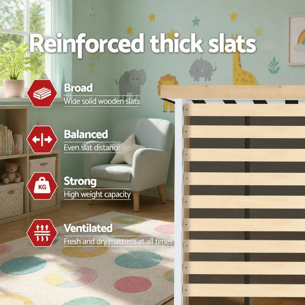 Single Bed Frame Solid Pine Wood Slat Support White Colour