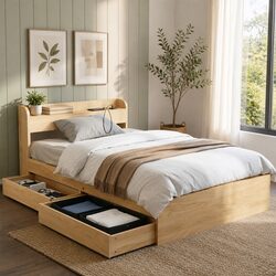 Stylish King Single Bed Frame with USB Ports & Drawers
