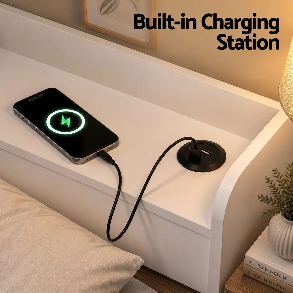 Bed Frame Multifunctional with USB Charging Ports King Single White