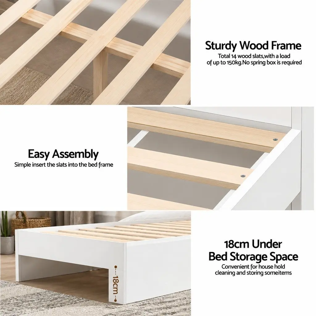 Bed Frame Multifunctional with USB Charging Ports King Single White