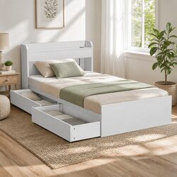Single Bed Frame with USB Charging and Storage Options