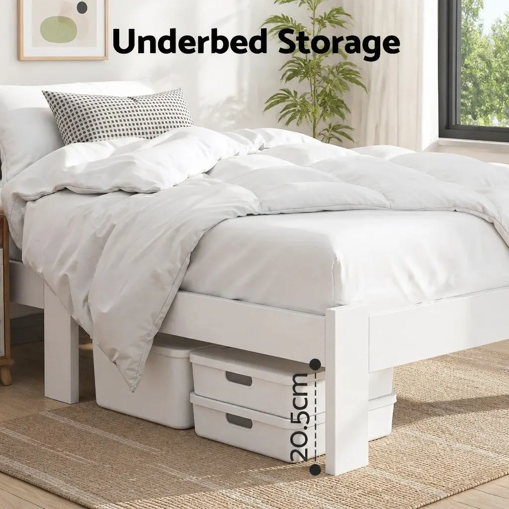 Single Bed Frame White Wooden Pine Slat Storage Bedroom Furniture Australian