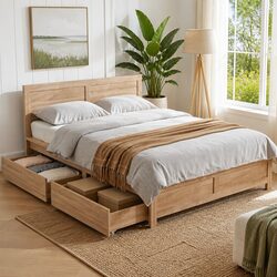 Double Bed Frame with Two Drawers and Solid Construction