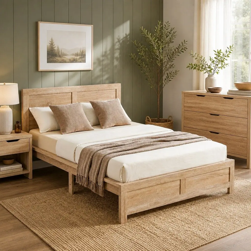 King Single Bed Frame Wooden Sturdy Construction 122cm x 210cm Walnut