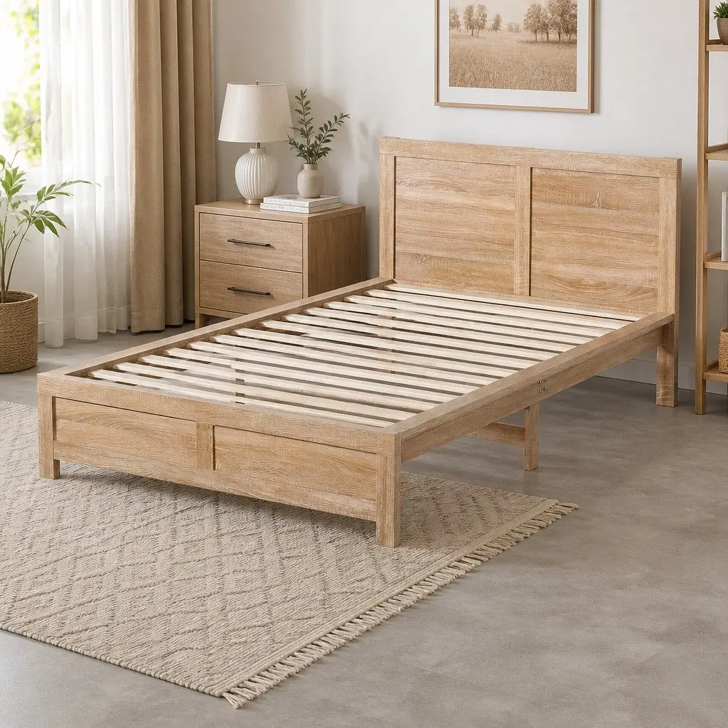 King Single Bed Frame Wooden Sturdy Construction 122cm x 210cm Walnut