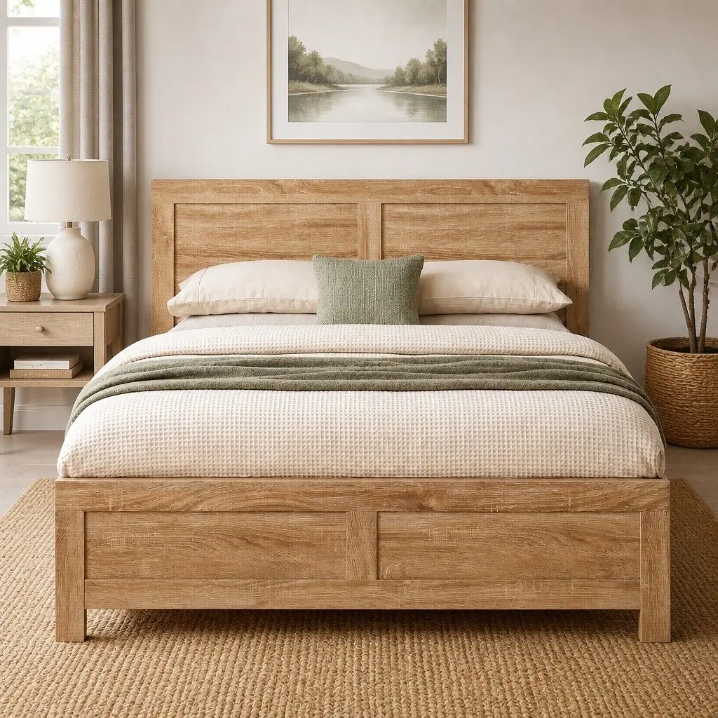 King Single Bed Frame Wooden Sturdy Construction 122cm x 210cm Walnut