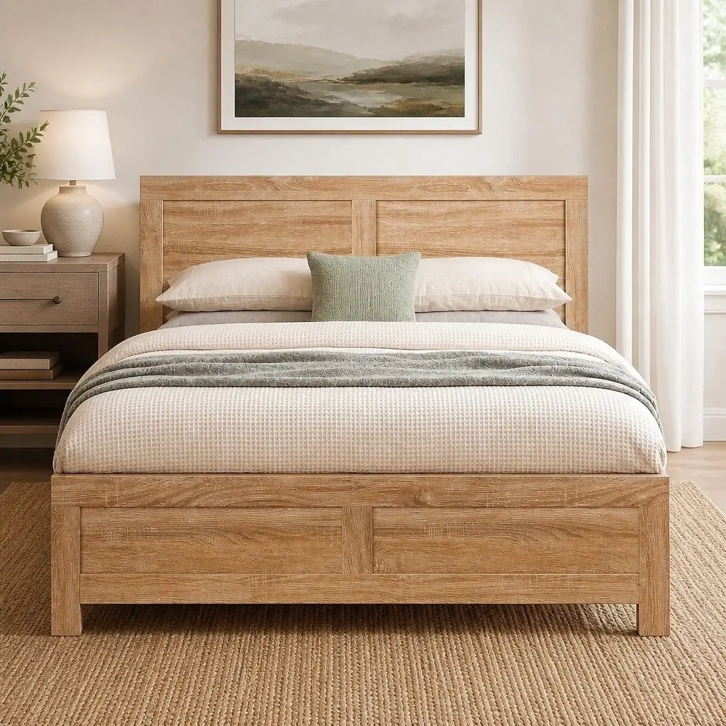 King Single Bed Frame Wooden Sturdy Construction 122cm x 210cm Walnut