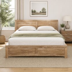 Queen Size Pine Wood Bed Frame with Headboard