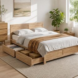 Queen Size Bed Frame with Drawers and Durable Construction