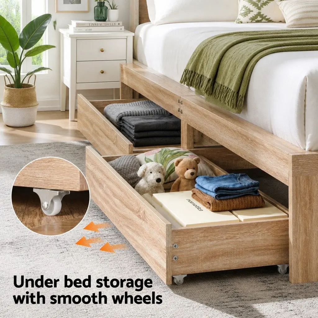 Queen Size Bed Frame with Drawers and Durable Construction