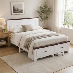 Queen Wooden Bed Frame: 2 Drawers and 108cm Headboard