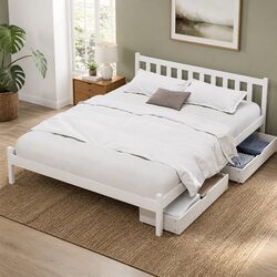 Double Bed Frame with Two Storage Drawers in White