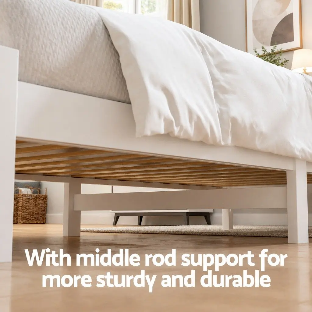 King Single Bed Frame Wooden Storage Drawers White