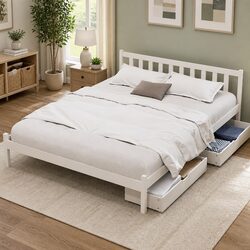 Queen Size Bed Frame with 2 Storage Drawers and Headboard