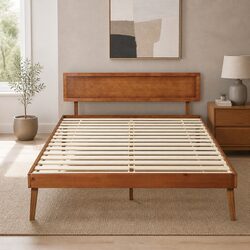Queen Size Pinewood Bed Frame with Wooden Slatted Base