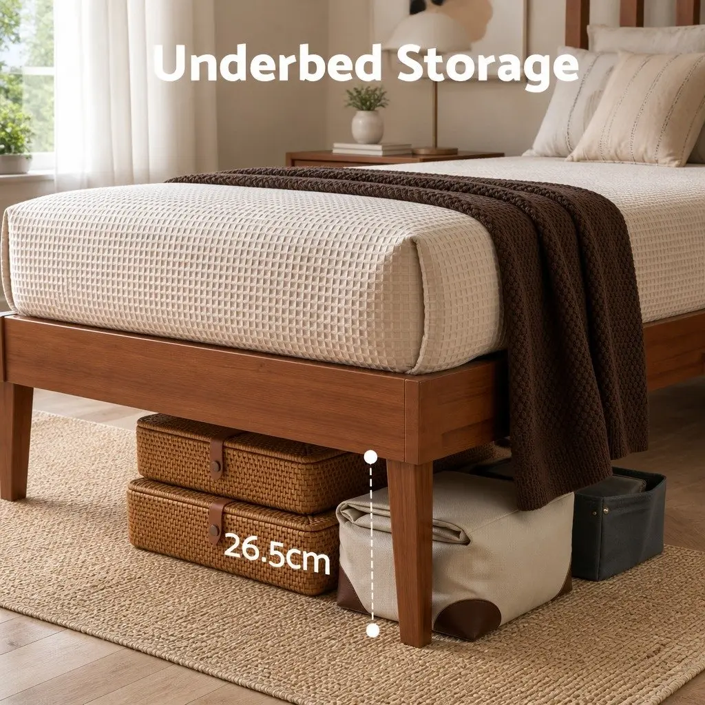 Single Bed Frame Wooden Slat Base Easy Assembly 195 x 100 x 87 cm Walnut Colour