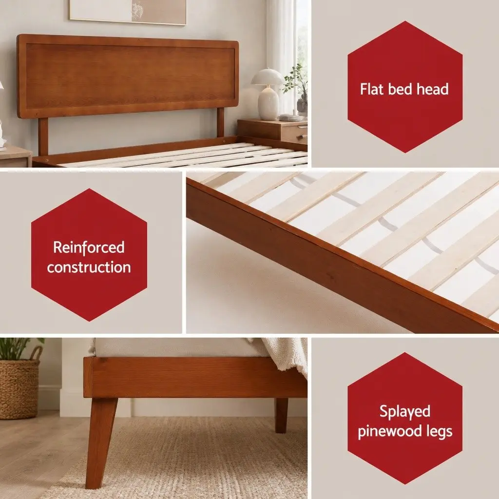 Single Bed Frame Wooden Slat Base Easy Assembly 195 x 100 x 87 cm Walnut Colour