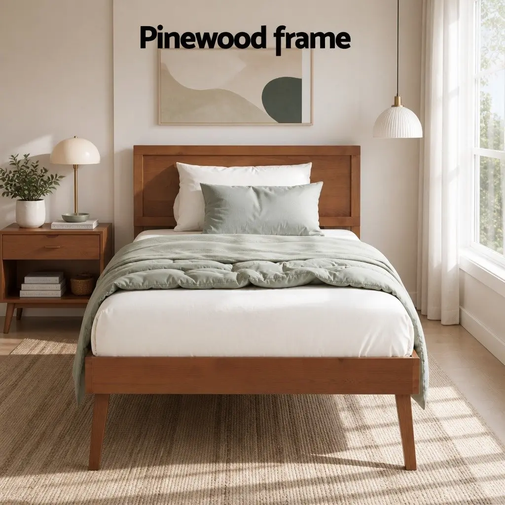 Single Bed Frame Wooden Slat Base Easy Assembly 195 x 100 x 87 cm Walnut Colour