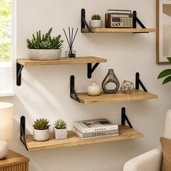4-Piece Wall Shelf Set with Paulownia Wood Construction
