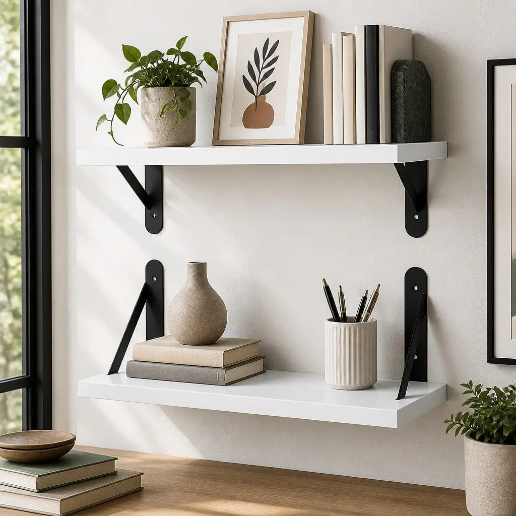 Floating Wall Shelves Deep Mounted Storage 2 Pieces White