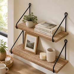 2-Piece Wall-Mounted Floating Shelves with Metal Bracket