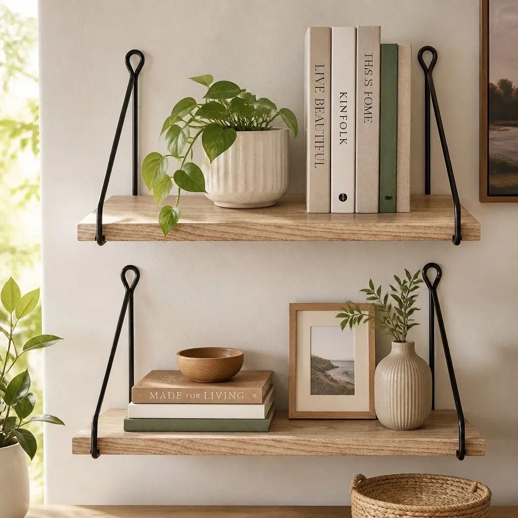 Floating Wall Mounted Shelves Rustic 2 Piece Storage Display Brown 40x14.5x16.5 cm