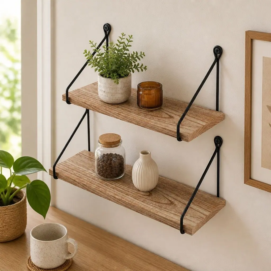 Floating Wall Mounted Shelves Rustic 2 Piece Storage Display Brown 40x14.5x16.5 cm