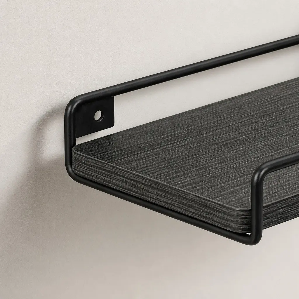 Floating Corner Wall Shelves Black 2 Piece L-shaped Storage Display Rack