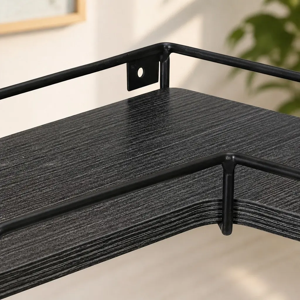 Floating Corner Wall Shelves Black 2 Piece L-shaped Storage Display Rack