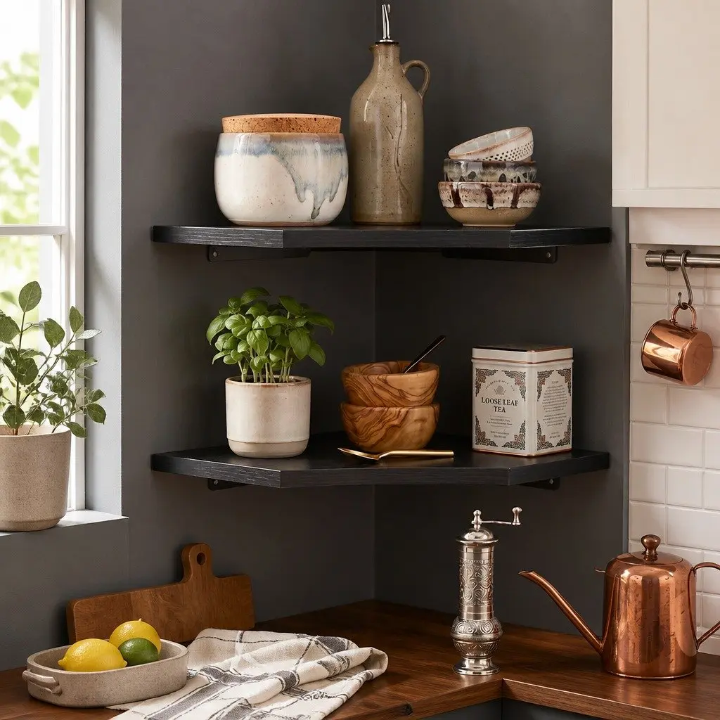 Corner Shelves Wall Mounted Space-saving 2 Piece Black Display Rack