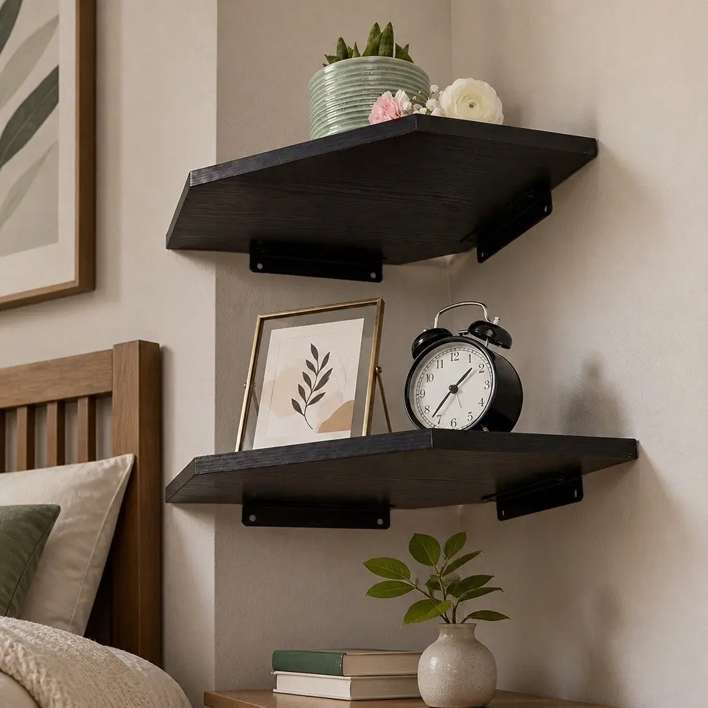 Corner Shelves Wall Mounted Space-saving 2 Piece Black Display Rack