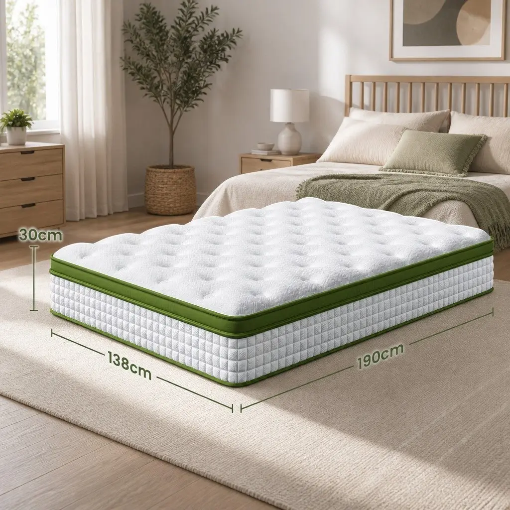 Double Mattress Medium Firm 30cm Gel Memory Foam Pocket Spring White