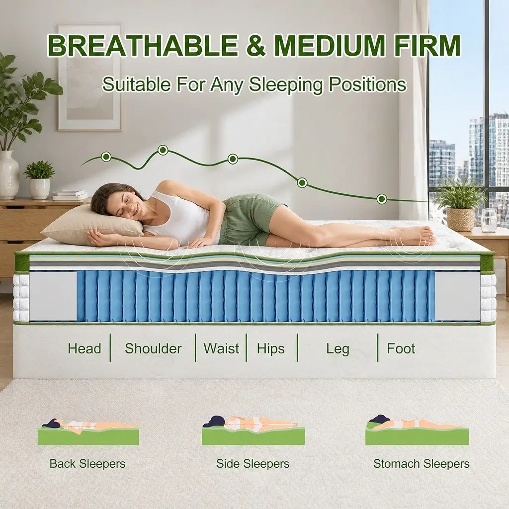 Double Mattress Medium Firm 30cm Gel Memory Foam Pocket Spring White