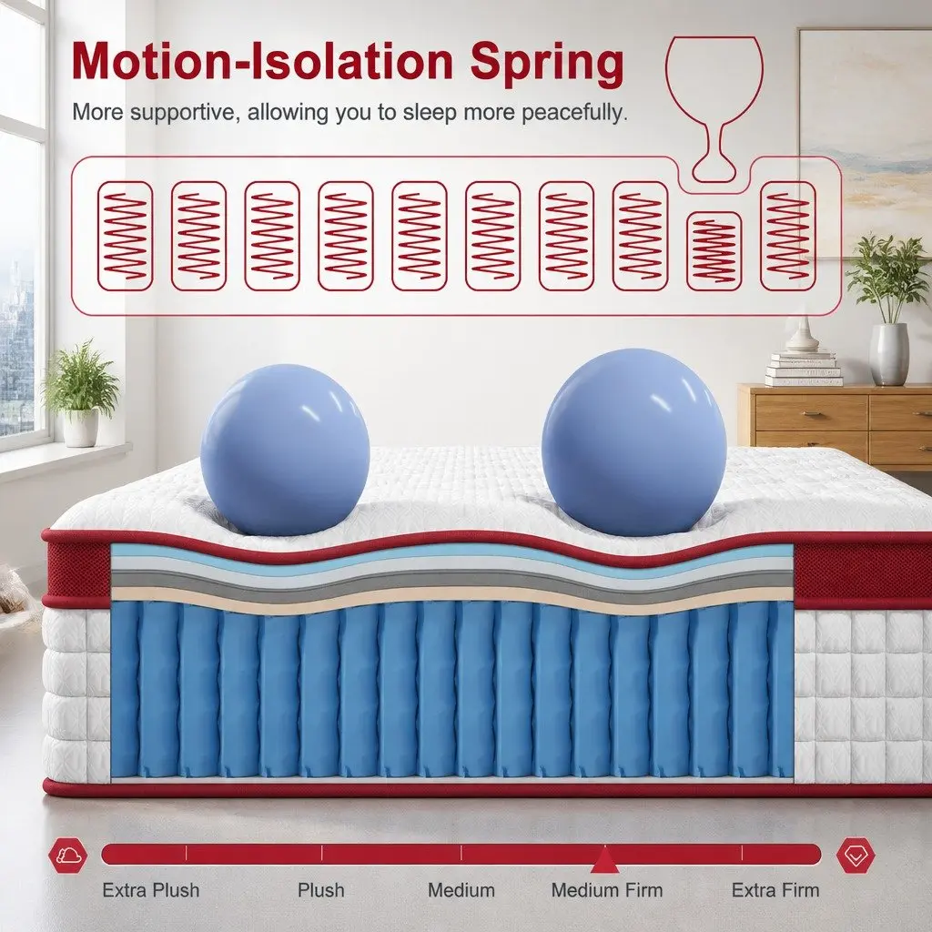 Double Mattress Medium Firm 30cm Gel Memory Foam Pocket Spring White