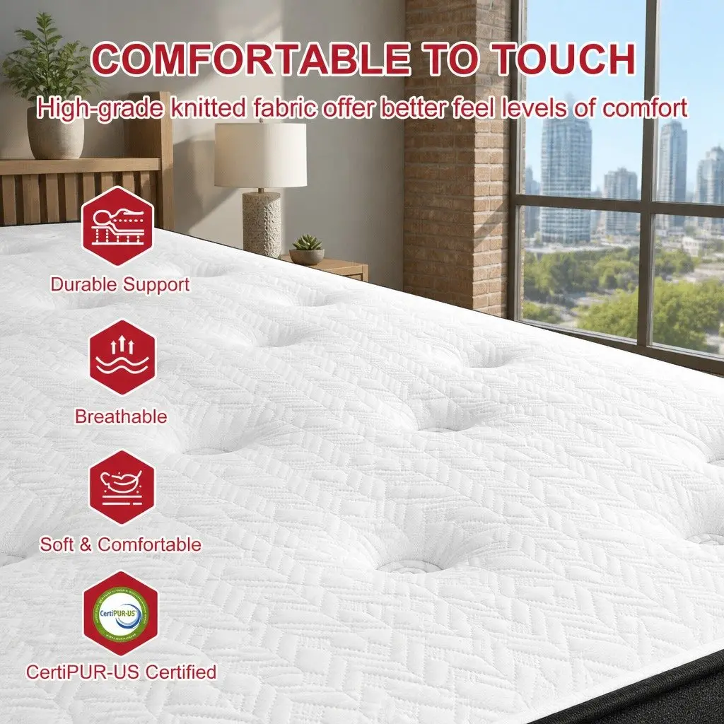 Double Mattress Medium Firm 30cm Gel Memory Foam Pocket Spring White