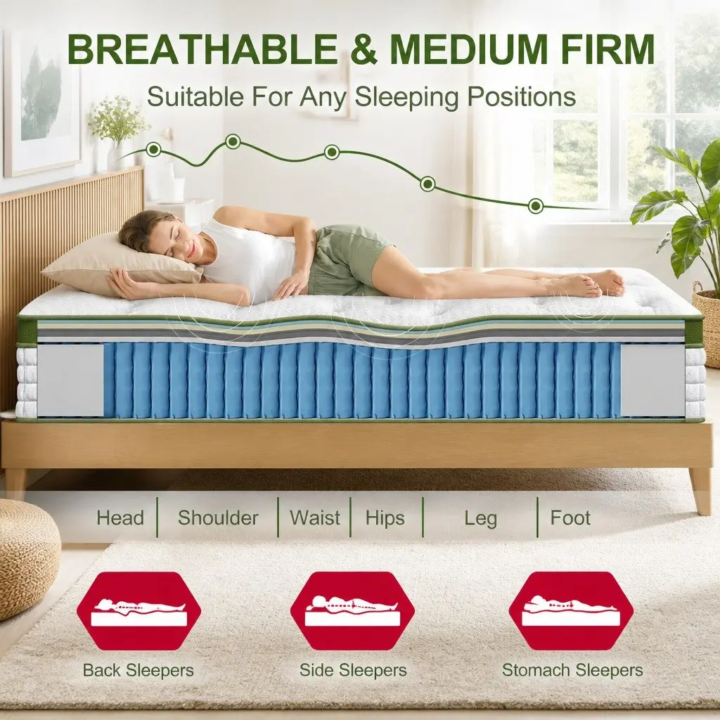 Queen Hybrid Mattress Medium Firm 30cm Gel Memory Foam 5 Zone Pocket Spring White