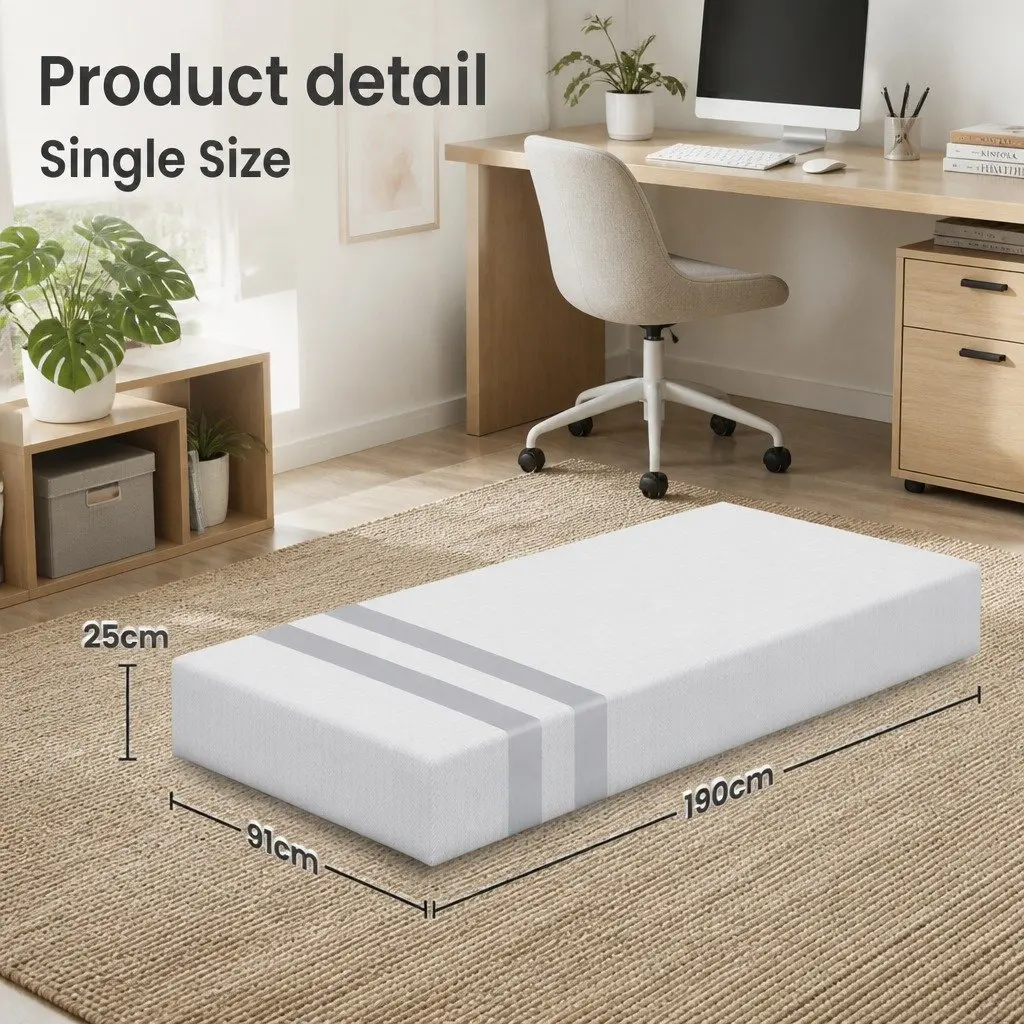Single Memory Foam Mattress Medium Firmness 25cm Gel-Infused White