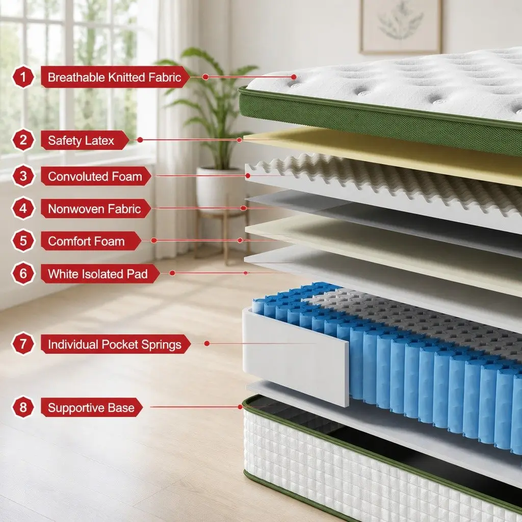 King Size Latex Hybrid Mattress Medium Firm 34cm White