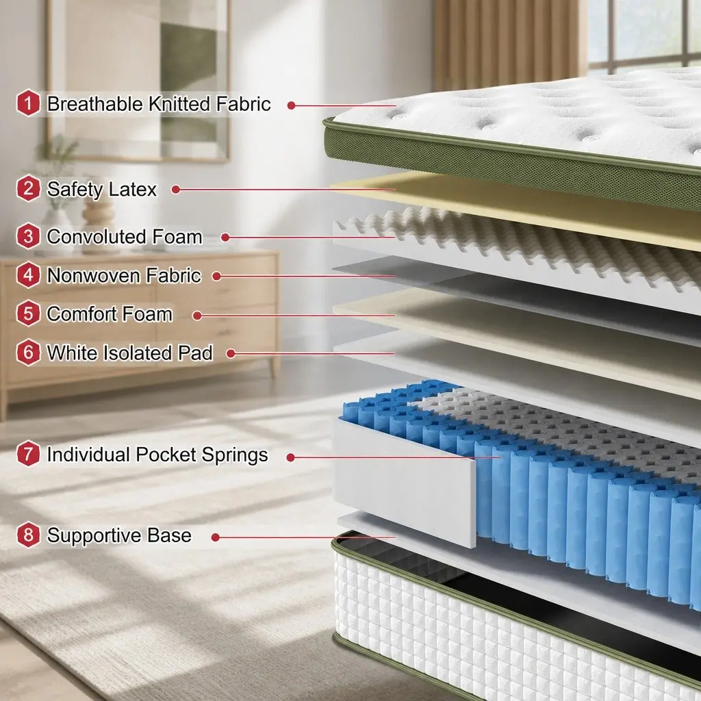 Single Latex Hybrid Mattress Medium Firm 34cm White