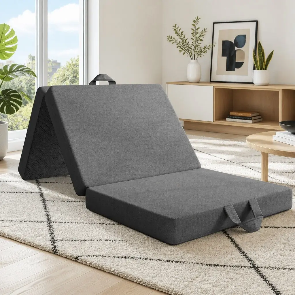 King Single Folding Mattress Compact Portable 15cm Foam Grey