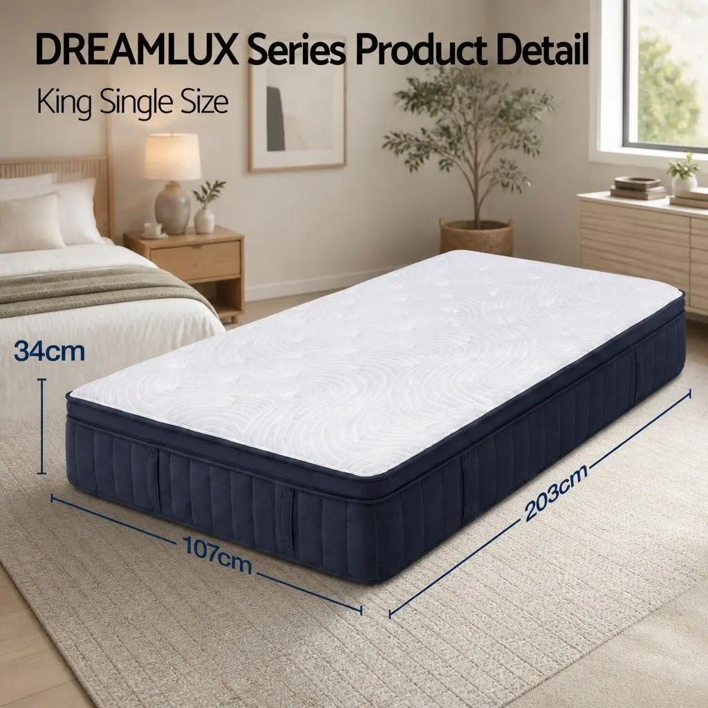 King Single Mattress Medium Soft 34cm Gel Memory Foam Tencel Pocket Spring