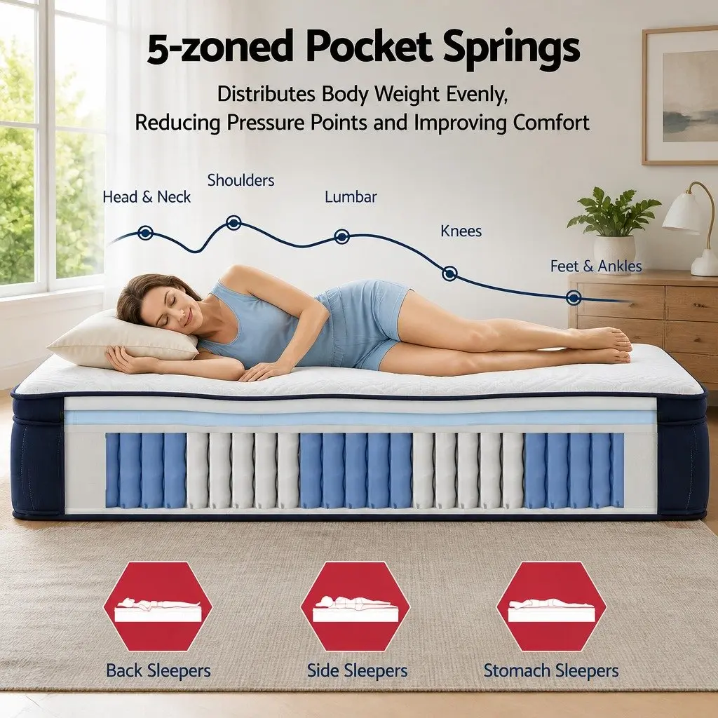 King Single Mattress Medium Soft 34cm Gel Memory Foam Tencel Pocket Spring