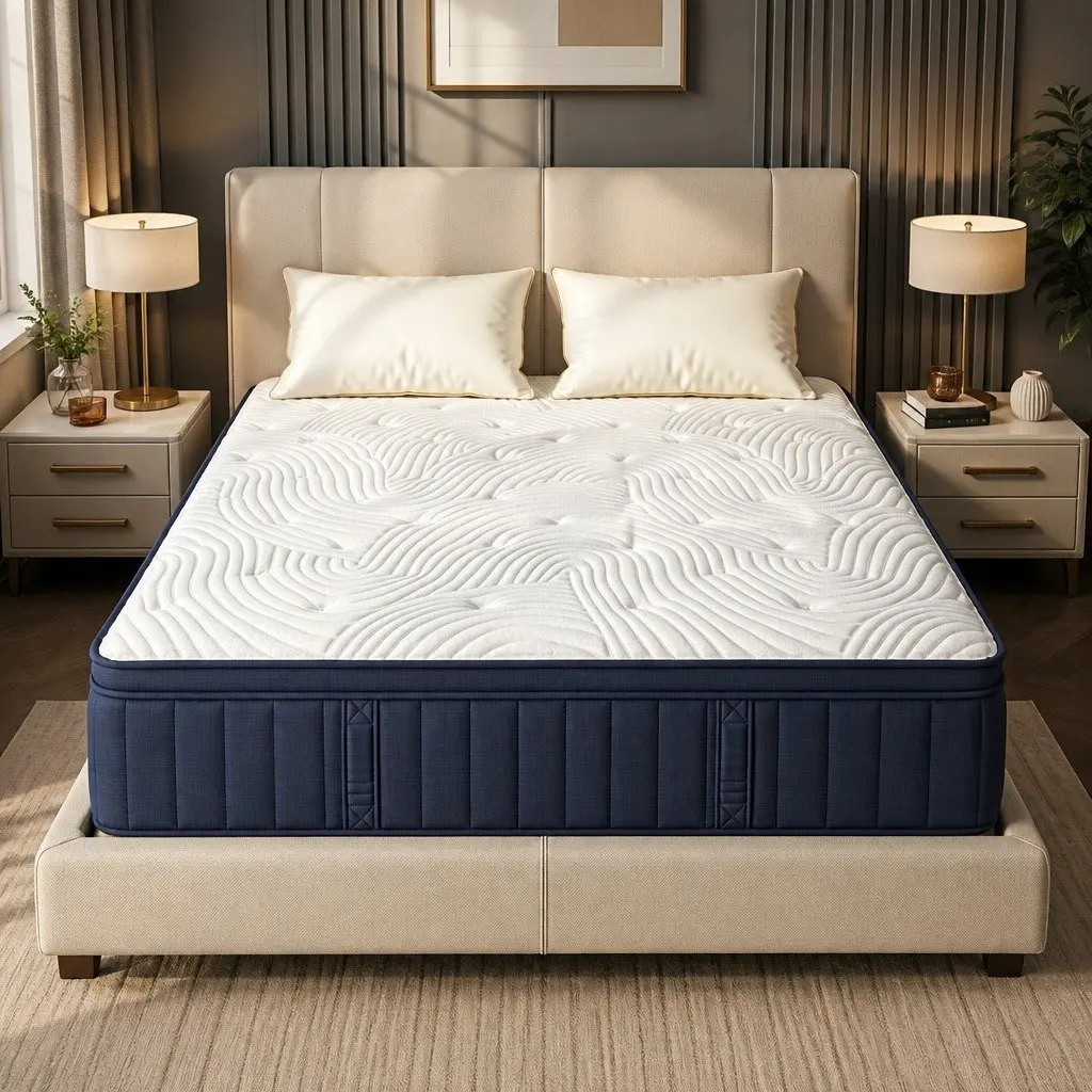 Queen Mattress Medium Firm 34cm Pocket Spring Hybrid Cooling White
