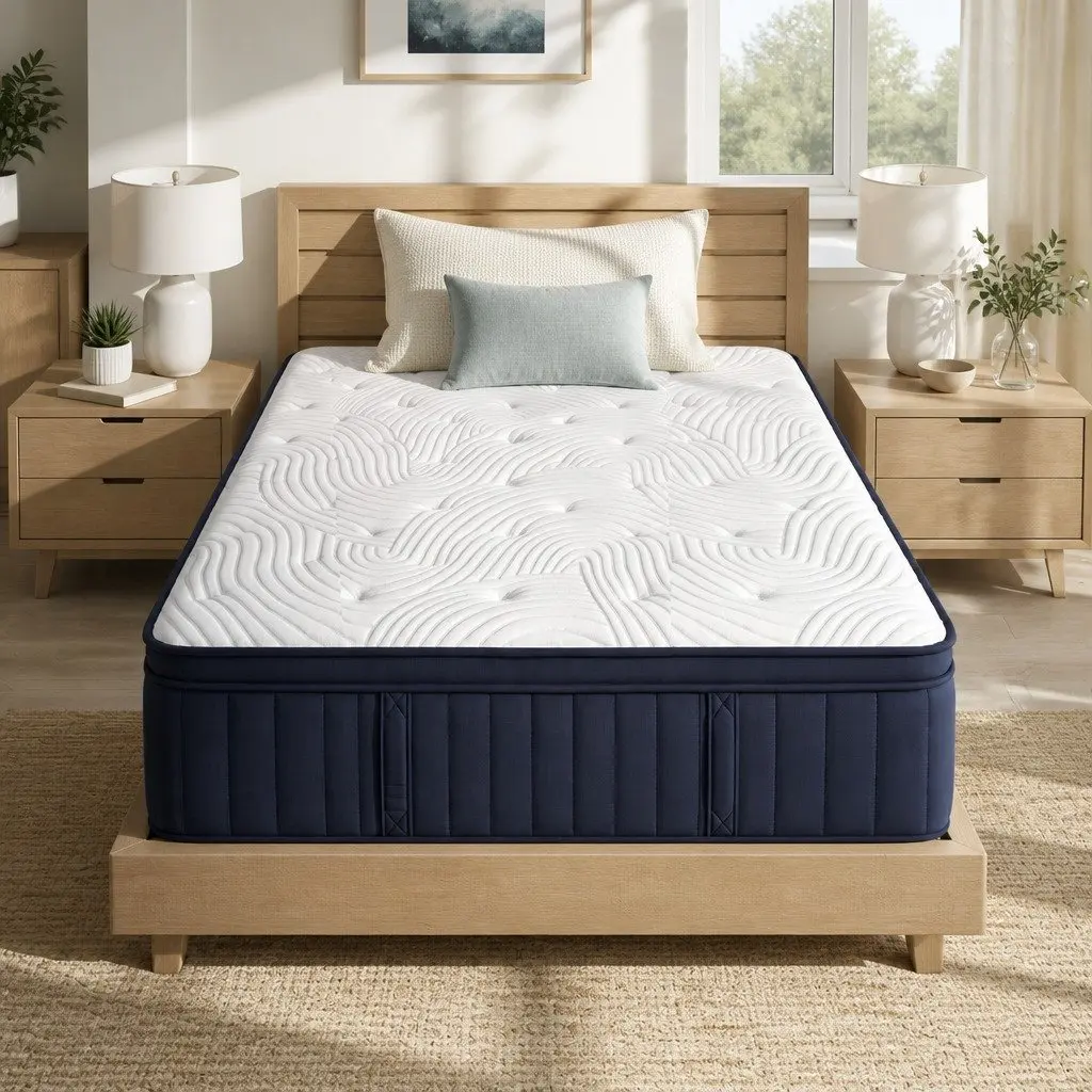 Queen Mattress Medium Firm 34cm Pocket Spring Hybrid Cooling White