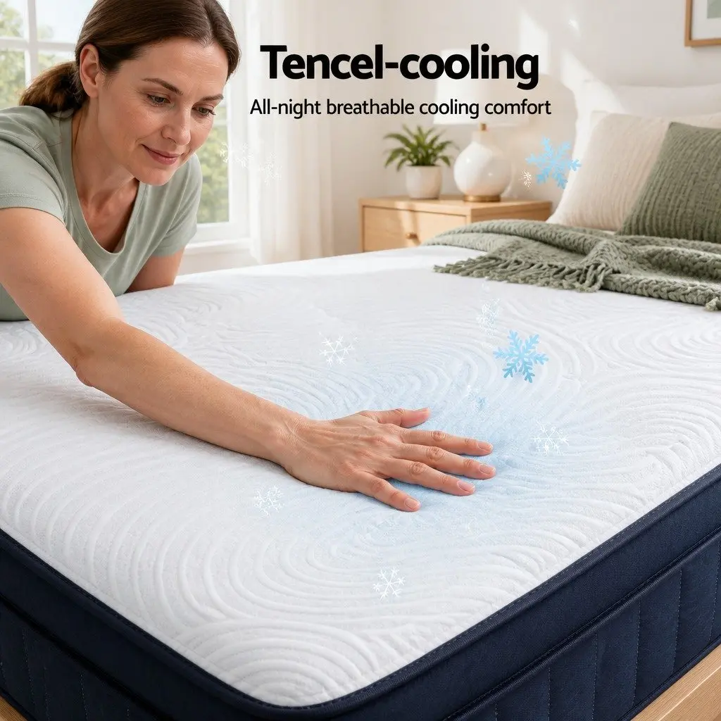 Queen Mattress Medium Firm 34cm Pocket Spring Hybrid Cooling White