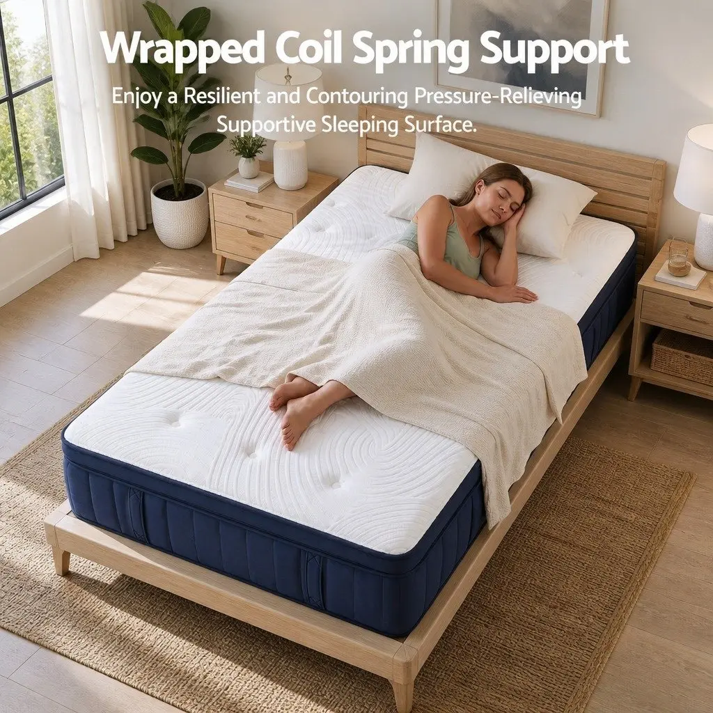 Queen Mattress Medium Firm 34cm Pocket Spring Hybrid Cooling White